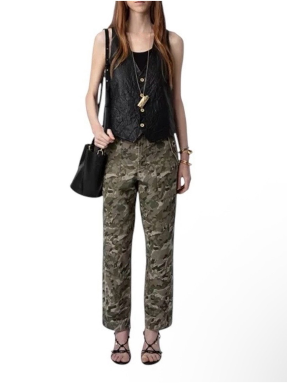 Zadig & Voltaire NWT Olive Camo Cropped Straight-Leg Pants